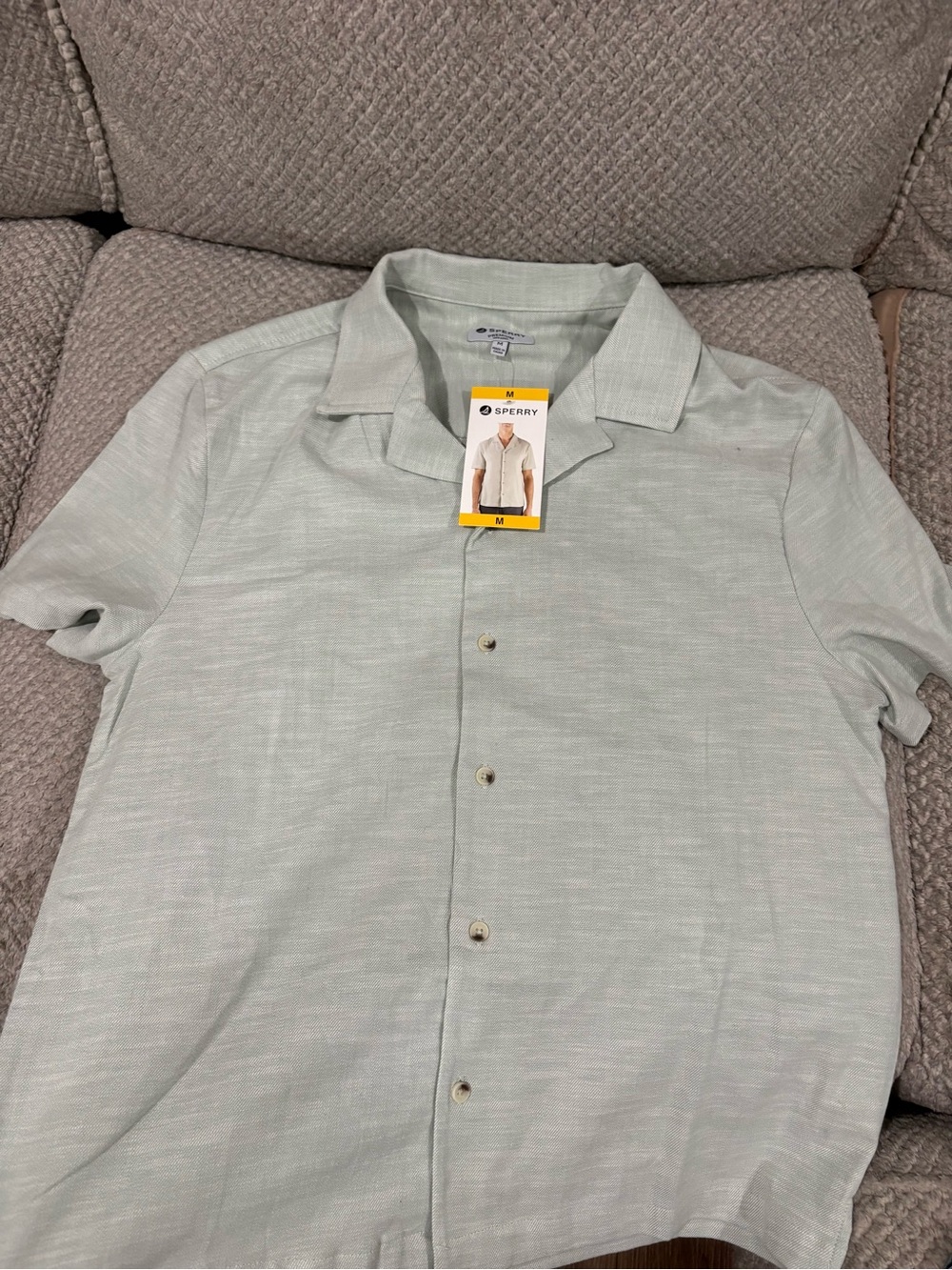 Sperry Men's Mint Green Short Sleeve Button-Down Shirt
